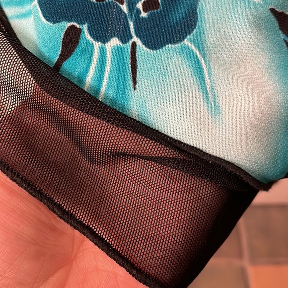 Black and blue dark floral print asymmetrical Y2K strapless dress size medium - Picture 7 of 10